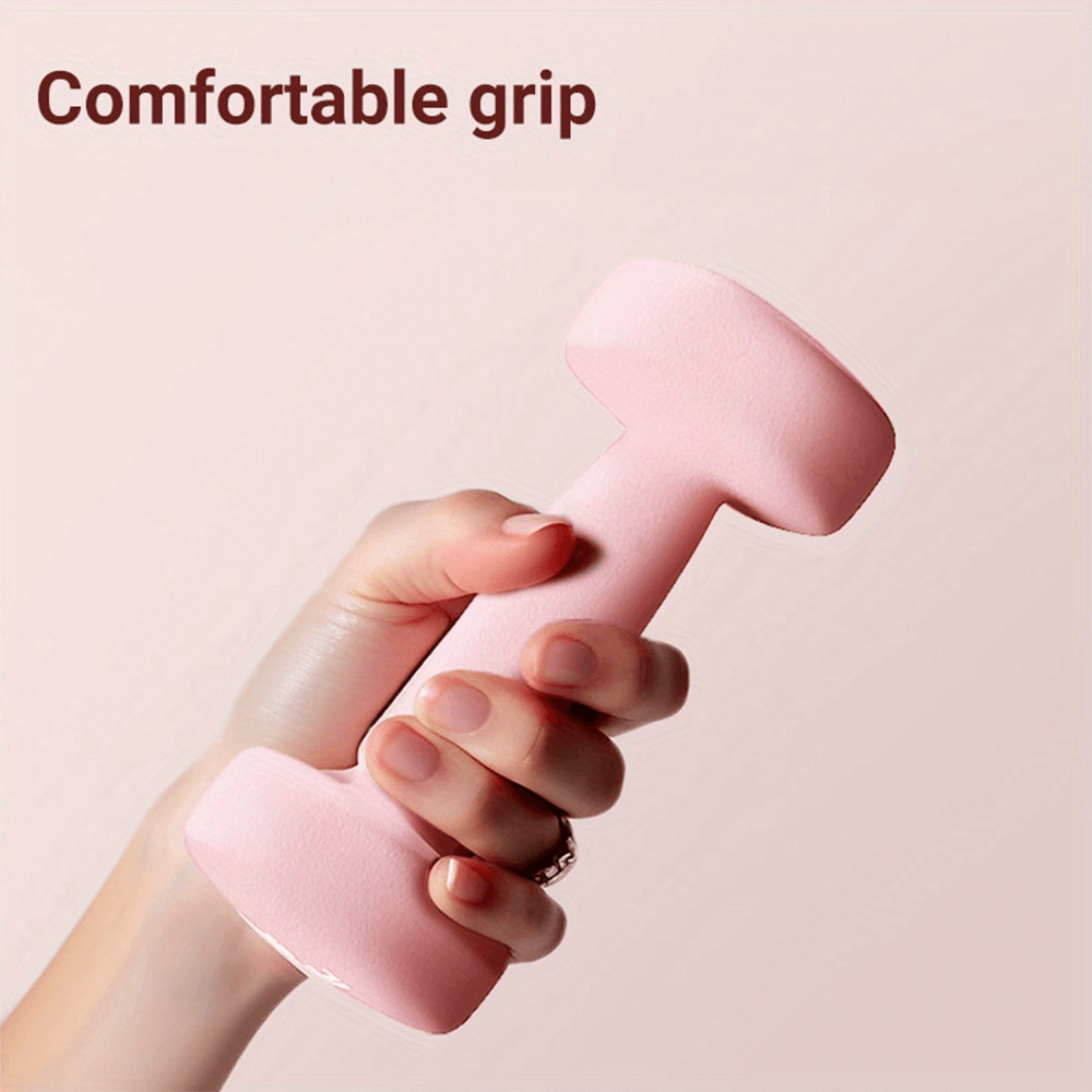 Alt Tag: Hand holding pink 1kg dumbbell with elastic wrap, showcasing secure and comfortable grip for home workout strength training.