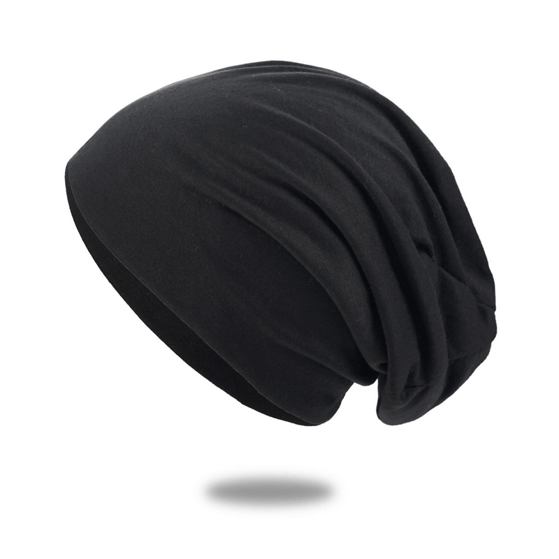 Soft lightweight running beanie in black, unisex cotton skull cap for casual wear - SF1653.