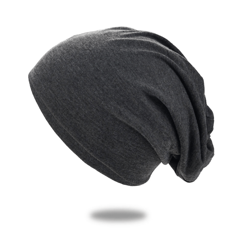 Unisex soft lightweight running beanie in dark gray, perfect for casual wear. Made of breathable cotton for comfort and style.