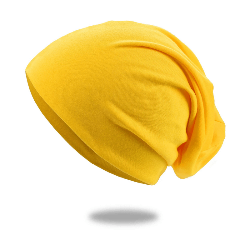 Bright yellow soft lightweight unisex running beanie, perfect for casual or athletic wear, offering comfort and breathability.
