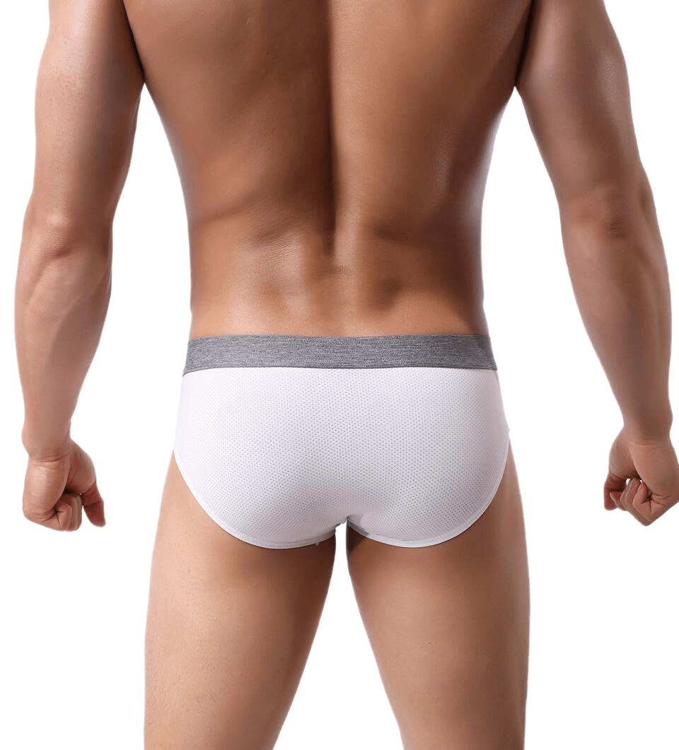 Back view of men's soft nylon briefs, showing elastic waistband and breathable fabric, perfect for a sleek and active lifestyle.