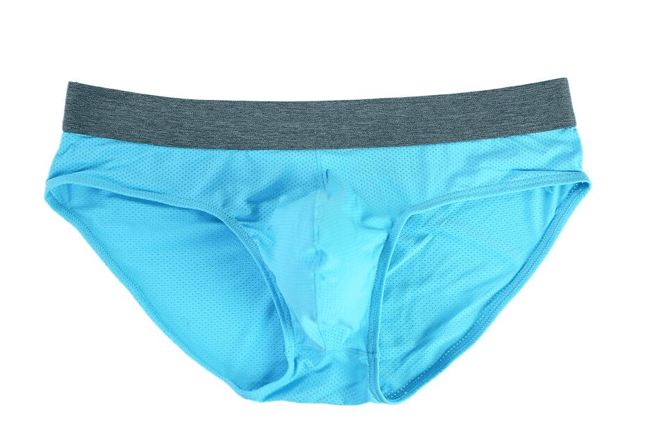 Soft Nylon Men's Underwear - Sexy Breathable Elastic Briefs in solid blue with a comfortable and supportive fit for active lifestyle.