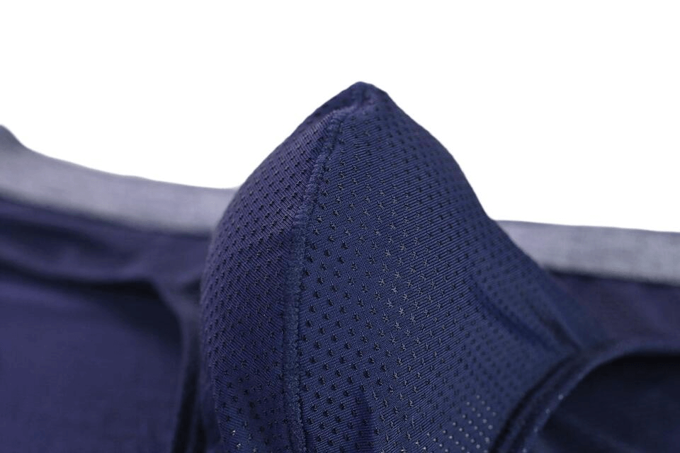Close-up of breathable navy nylon men's underwear showing soft, elastic fabric for comfort and full support, perfect for an active lifestyle.