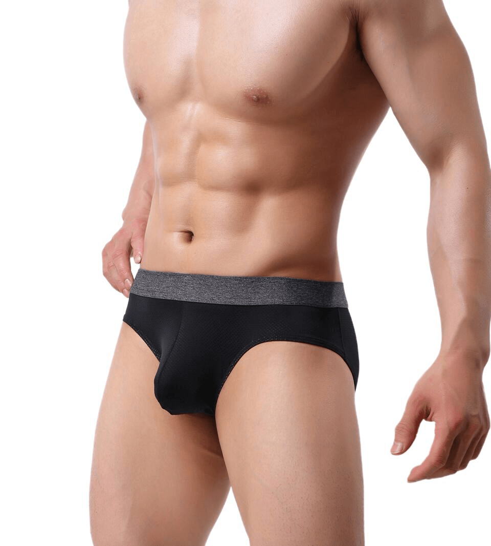 Soft nylon men's underwear, breathable elastic briefs in solid black. Comfortable fit and sleek design, perfect for active lifestyles.