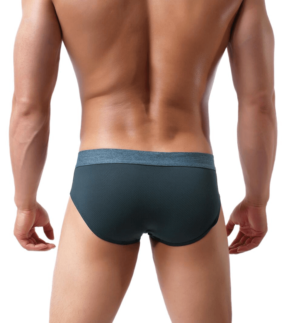 Back view of men's soft nylon underwear, featuring solid pattern and low-rise fit for comfort and support, ideal for active lifestyles.