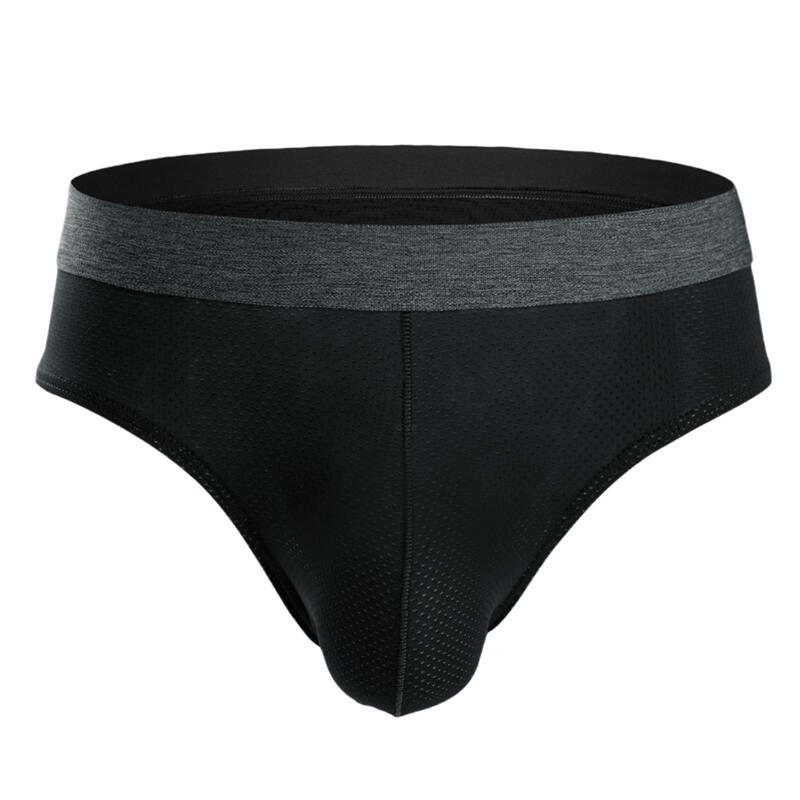Soft nylon men's underwear, breathable elastic briefs, solid black, low-rise fit. Ideal for active lifestyle. Model SF1409.