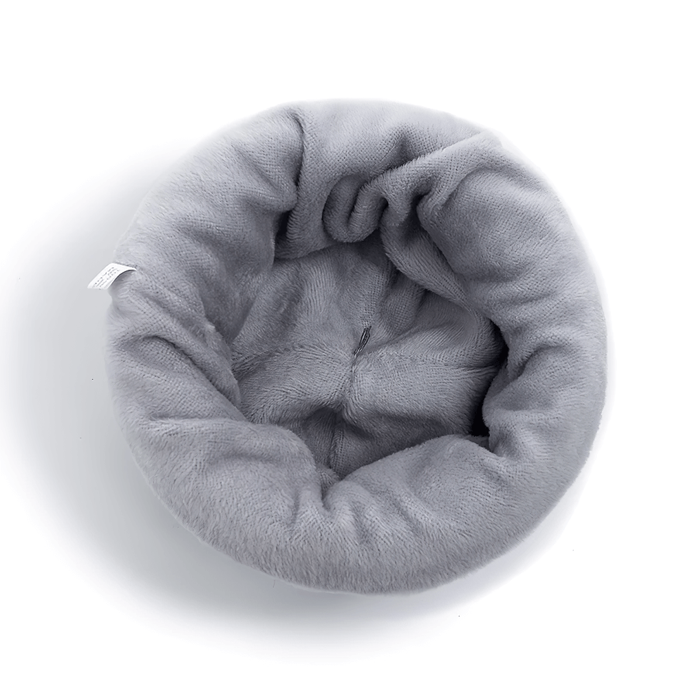 Interior view of soft gray ribbed knit beanie with plush fleece lining for warmth, perfect for cozy winter wear.