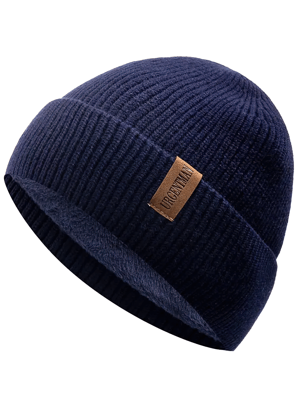 Cozy navy ribbed knit beanie with fleece lining, perfect for warmth and style on chilly days. Unisex winter hat SF2406 for versatile wear.