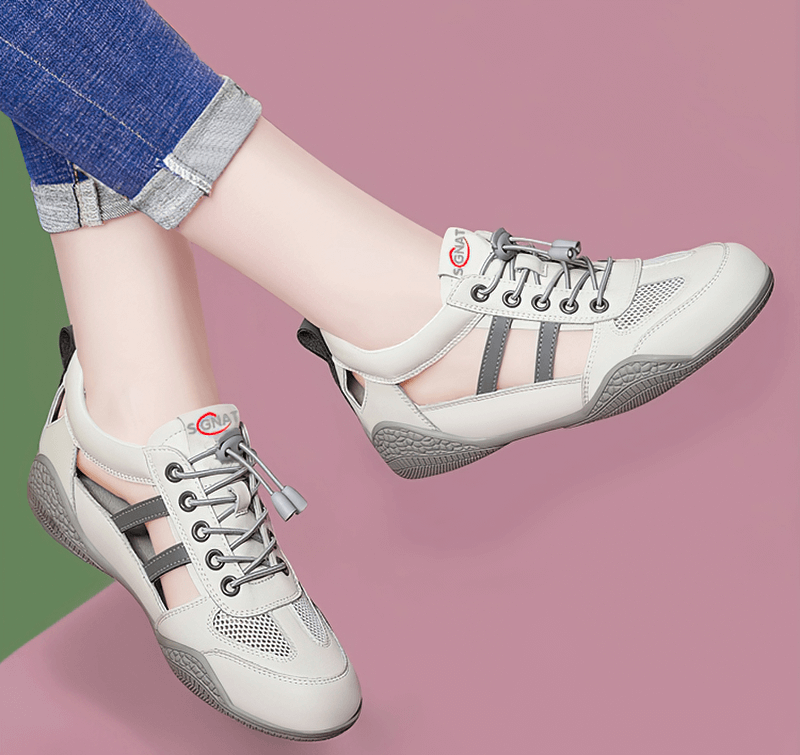 Soft-soled breathable casual flats running shoes with lace-up design SF1320, featuring split leather and mesh lining for comfort.