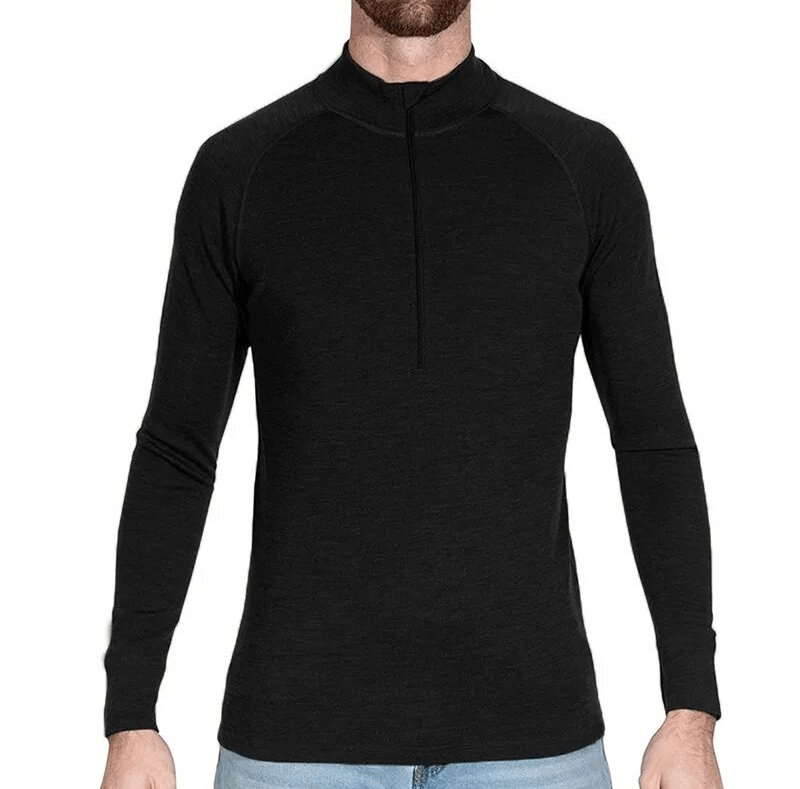 Soft Wool Men's Long Sleeve Zip-Up Thermal Underwear SF1705 - Ergonomic fit, turtleneck, full sleeves, ideal for cold weather.