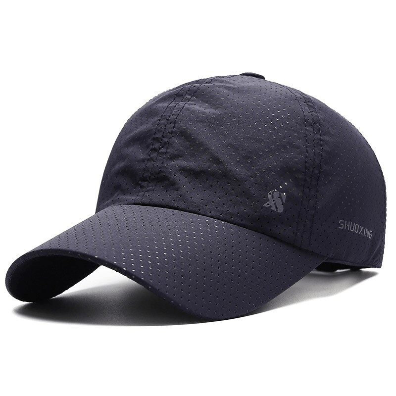 Black breathable mesh baseball cap for outdoor sports with adjustable strap, unisex design, perfect sun visor protection.