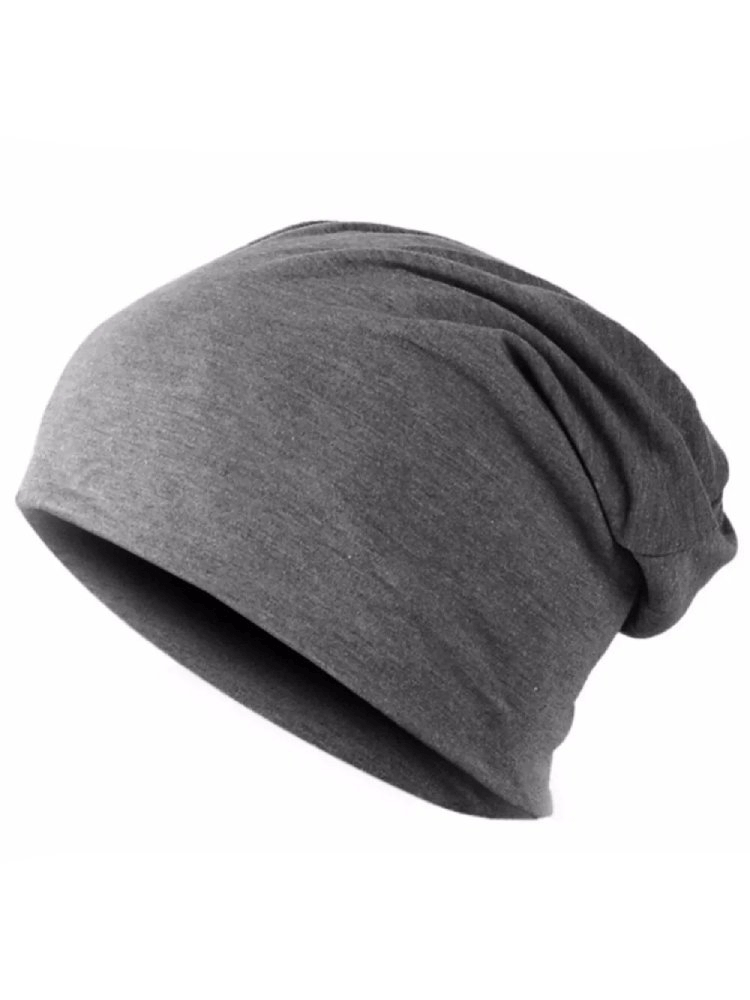 Solid color casual sports men's beanie SF1696 in gray polyester, stylish and cozy for everyday wear.
