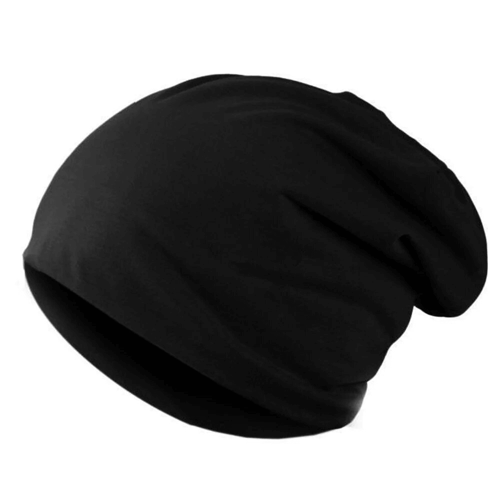 Solid color casual sports men's beanie in black, made from high-quality polyester, designed for warmth and style.