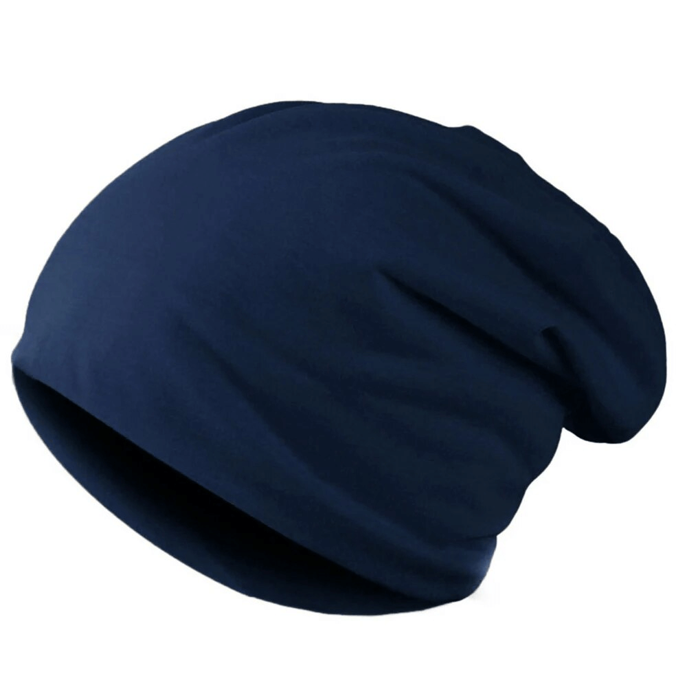 Solid Color Casual Sports Men's Beanie in navy blue, made from high quality polyester, offering warmth and style for everyday wear.