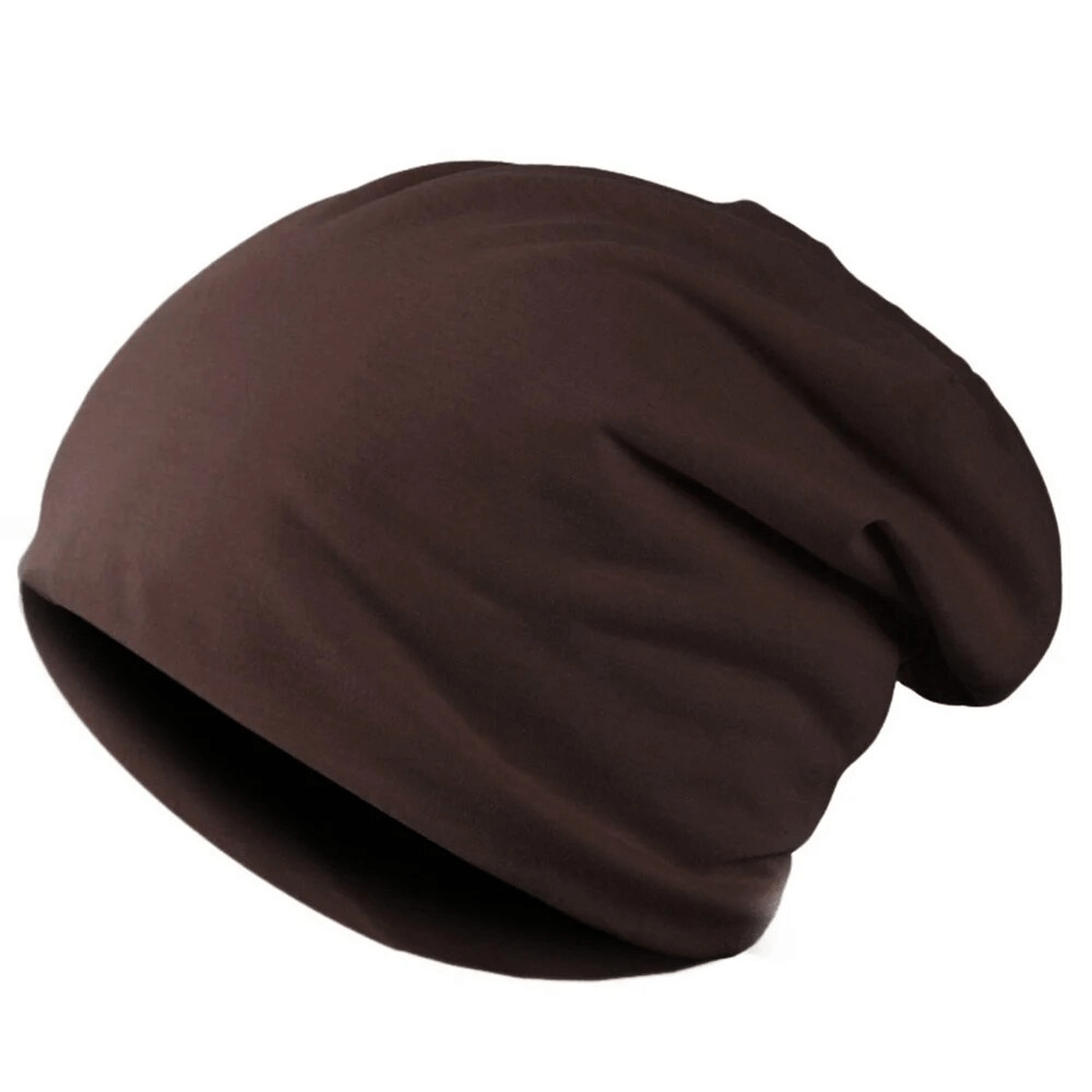 Solid Color Casual Sports Men's Beanie in brown polyester, offering warmth, comfort, and a snug fit, perfect for everyday wear.