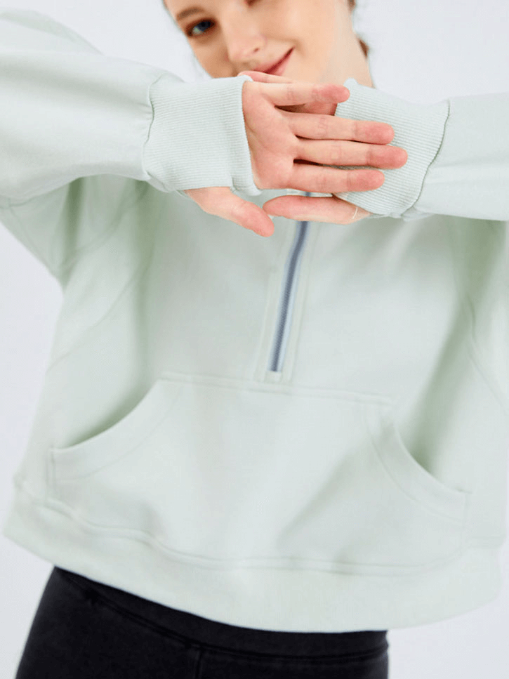 Sweat à capuche demi-zip pour femmes de fitness de couleur unie / haut ample de sport - SPF1444 