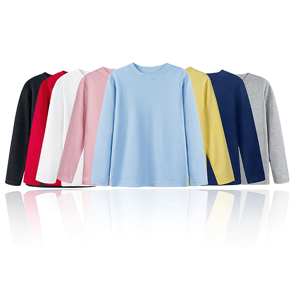 Solid Color Long-Sleeved Cotton Tops in Multiple Colors - Versatile Fashion Essential