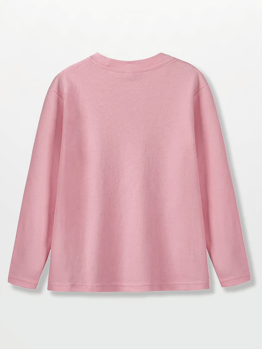Soft pink long-sleeve cotton top SF3096, classic fit and round neck for versatile casual wear. Perfect wardrobe essential.