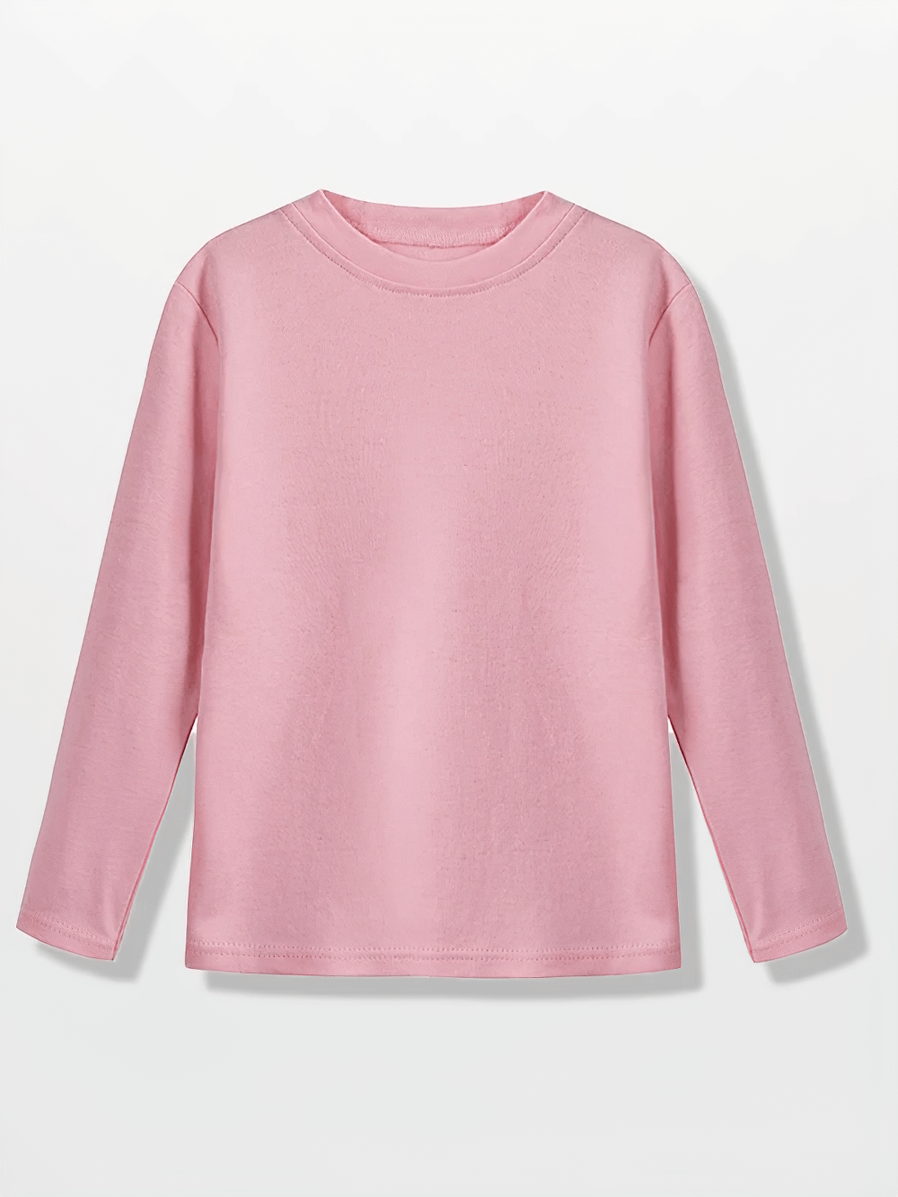 Solid Color Long-Sleeved Cotton Top SF3096 in pink, featuring a classic round neckline. Perfect for versatile casual wear. 100% cotton.