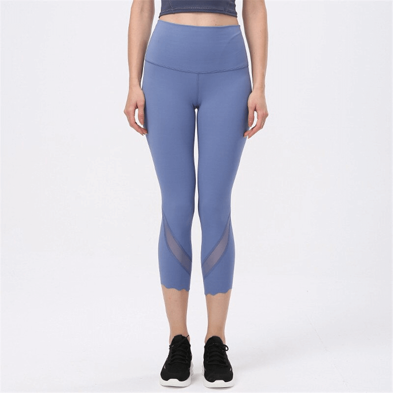 Leggings courts de yoga en maille de couleur unie/pantalons de sport taille haute fitness - SPF1443 