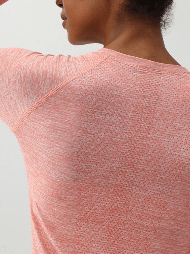 Back view of Solid Color Round Neck Soft Fitness Yoga Shirt with Thumbs - lightweight, breathable fabric for comfort during workouts.