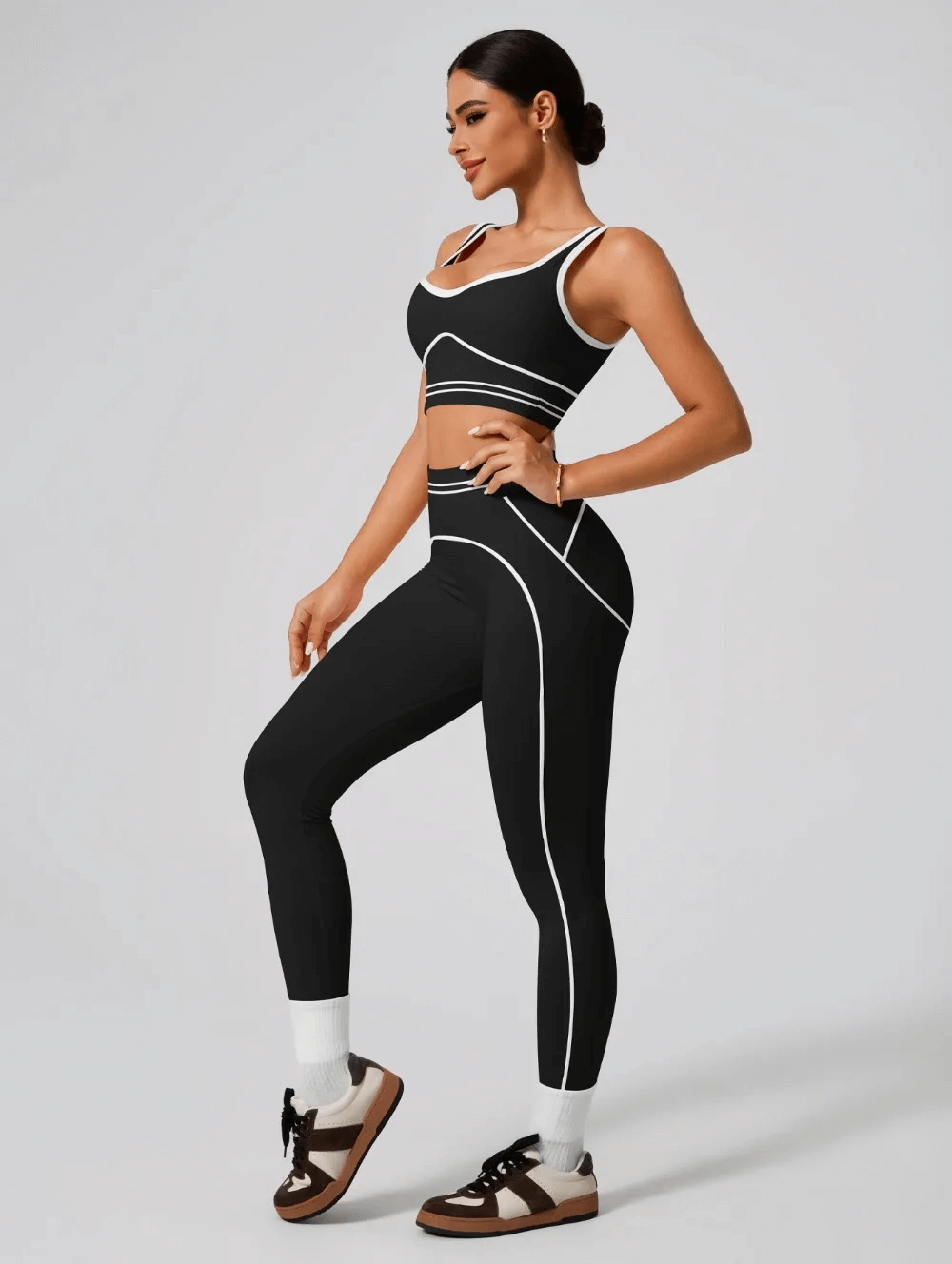 Solid Color Sports Bra and High Waist Leggings Set - SF4330