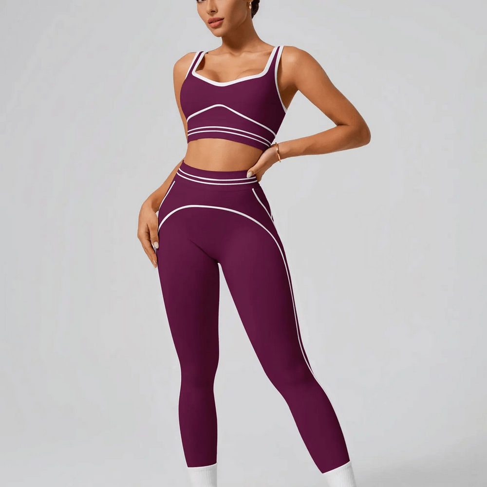 Solid Color Sports Bra and High Waist Leggings Set - SF4330