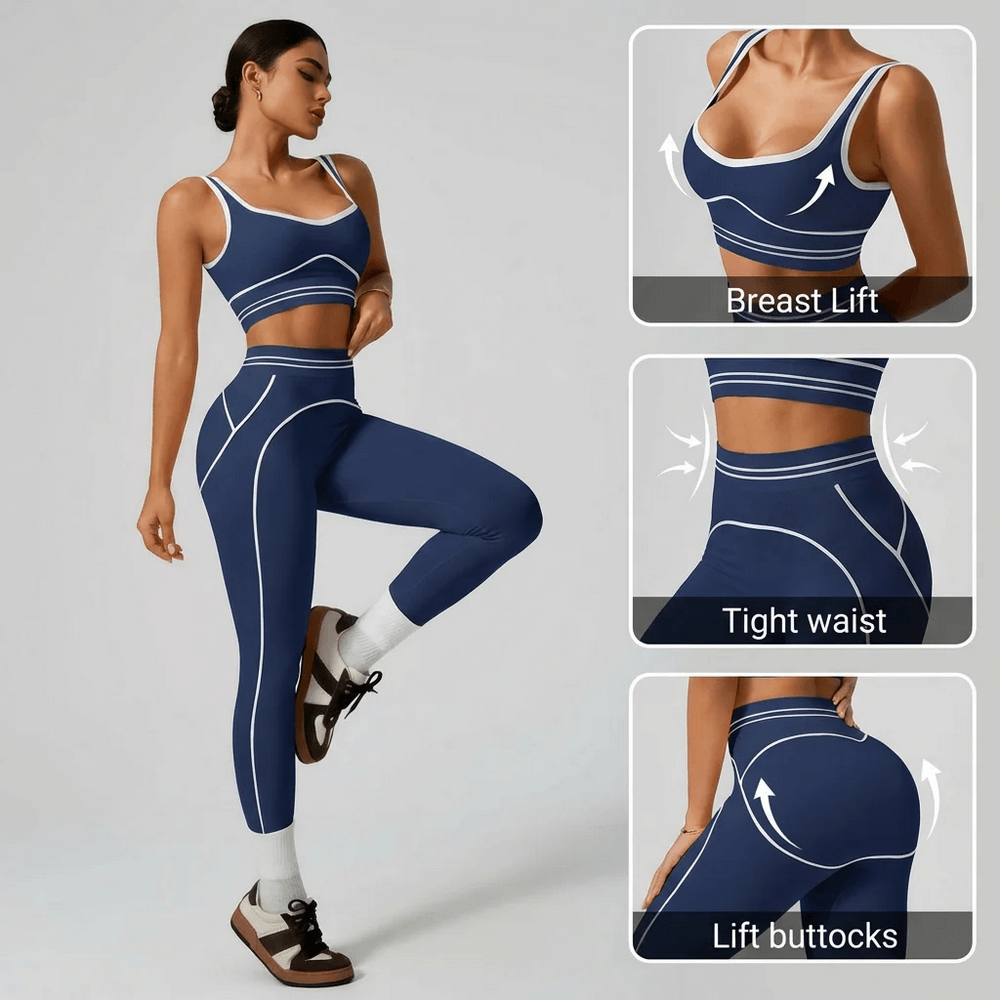 Solid Color Sports Bra and High Waist Leggings Set - SF4330