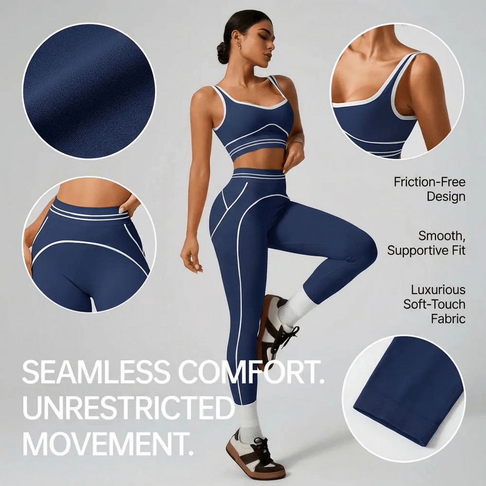 Solid Color Sports Bra and High Waist Leggings Set - SF4330