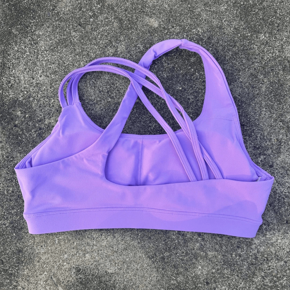 Solid Color Sports Bra with Criss-Cross Back - SF4060, stylish X-back design, stretchy purple fabric, ideal for workouts and yoga.