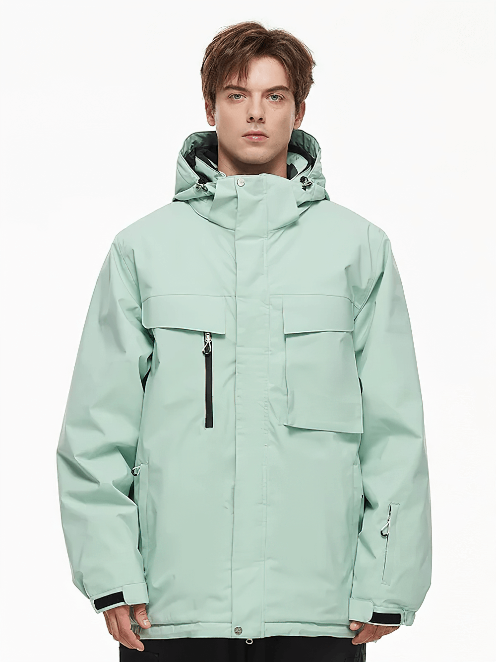 Alt Tag: Solid Color Waterproof Hooded Ski Sports Jacket - SF4298 unisex insulated waterproof windproof hooded snowboarding jacket, mint green