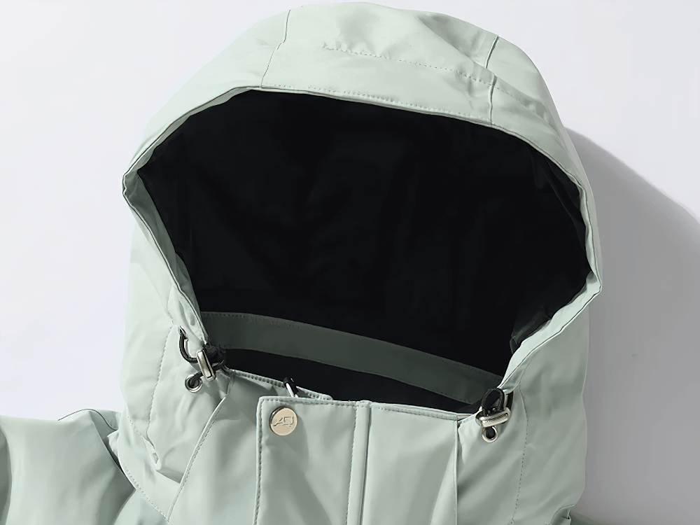 Alt Tag: Solid Color Waterproof Hooded Ski Sports Jacket - SF4298 hood close-up, insulated waterproof windproof ski snowboard jacket