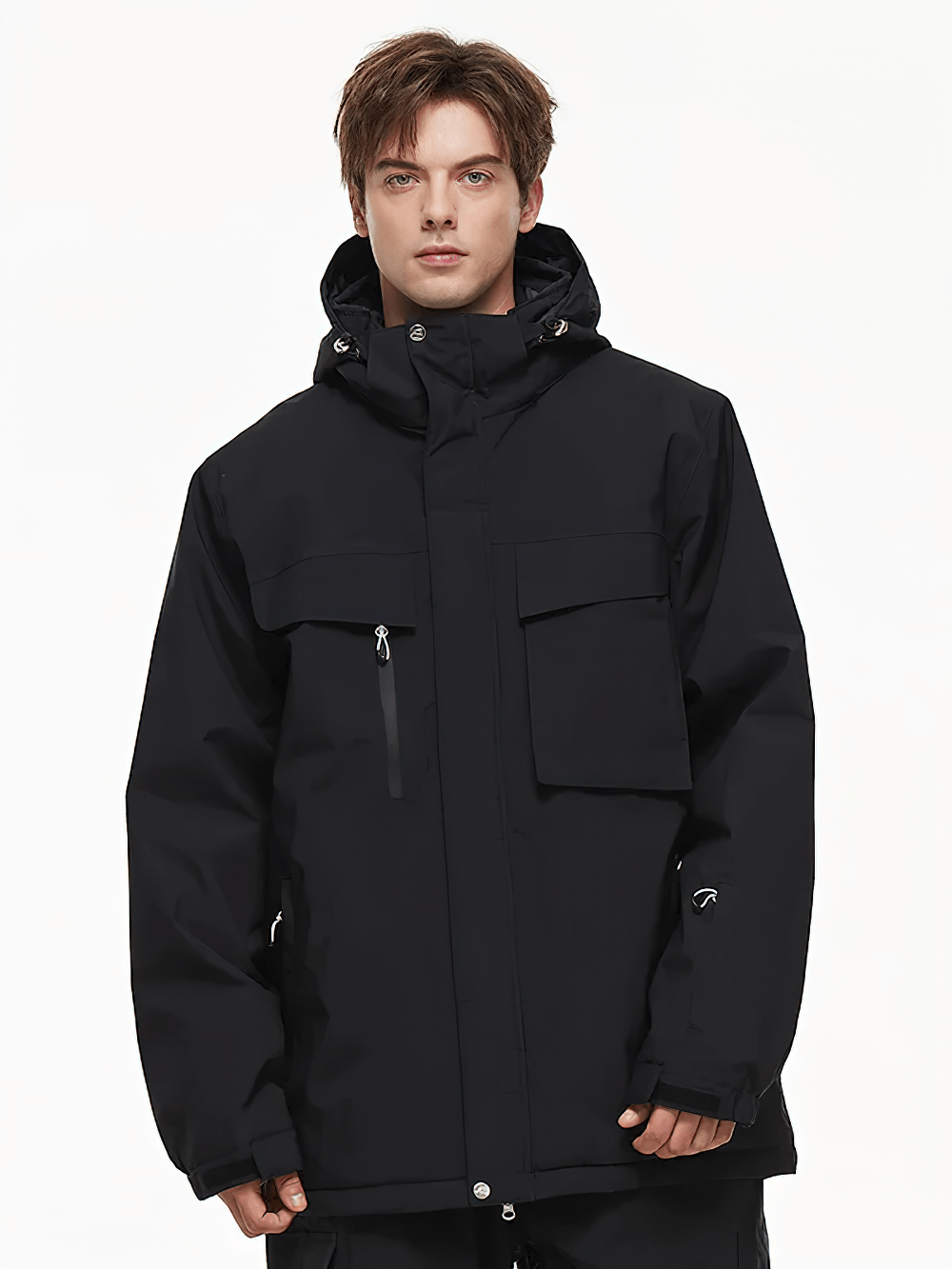 Alt Tag: Solid Color Waterproof Hooded Ski Sports Jacket - SF4298 black insulated waterproof windproof hooded ski jacket with zip closure