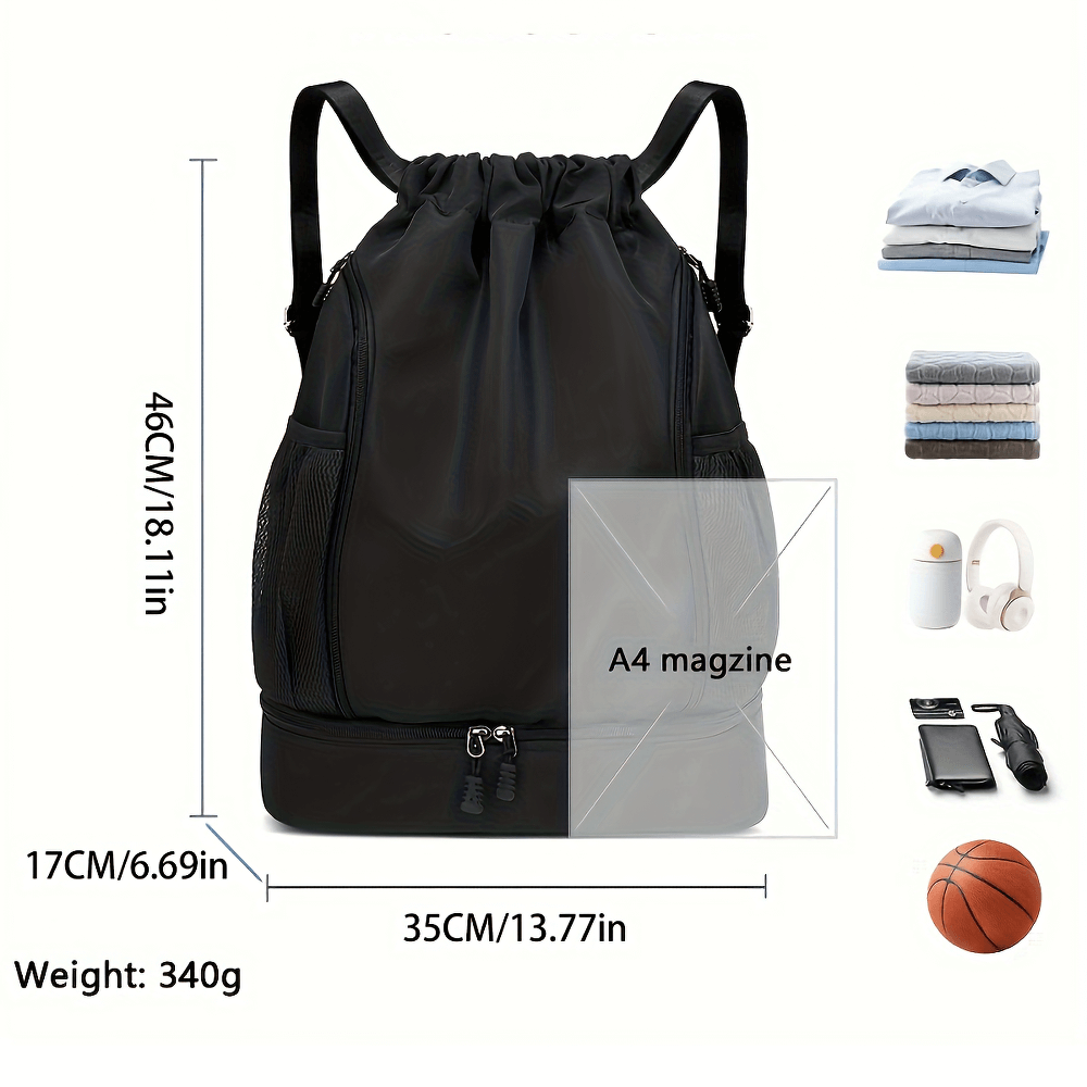 Spacious Nylon Backpack SF2643 with drawstring and zip, perfect for sports, travel, and school. Unisex design with multiple pockets.