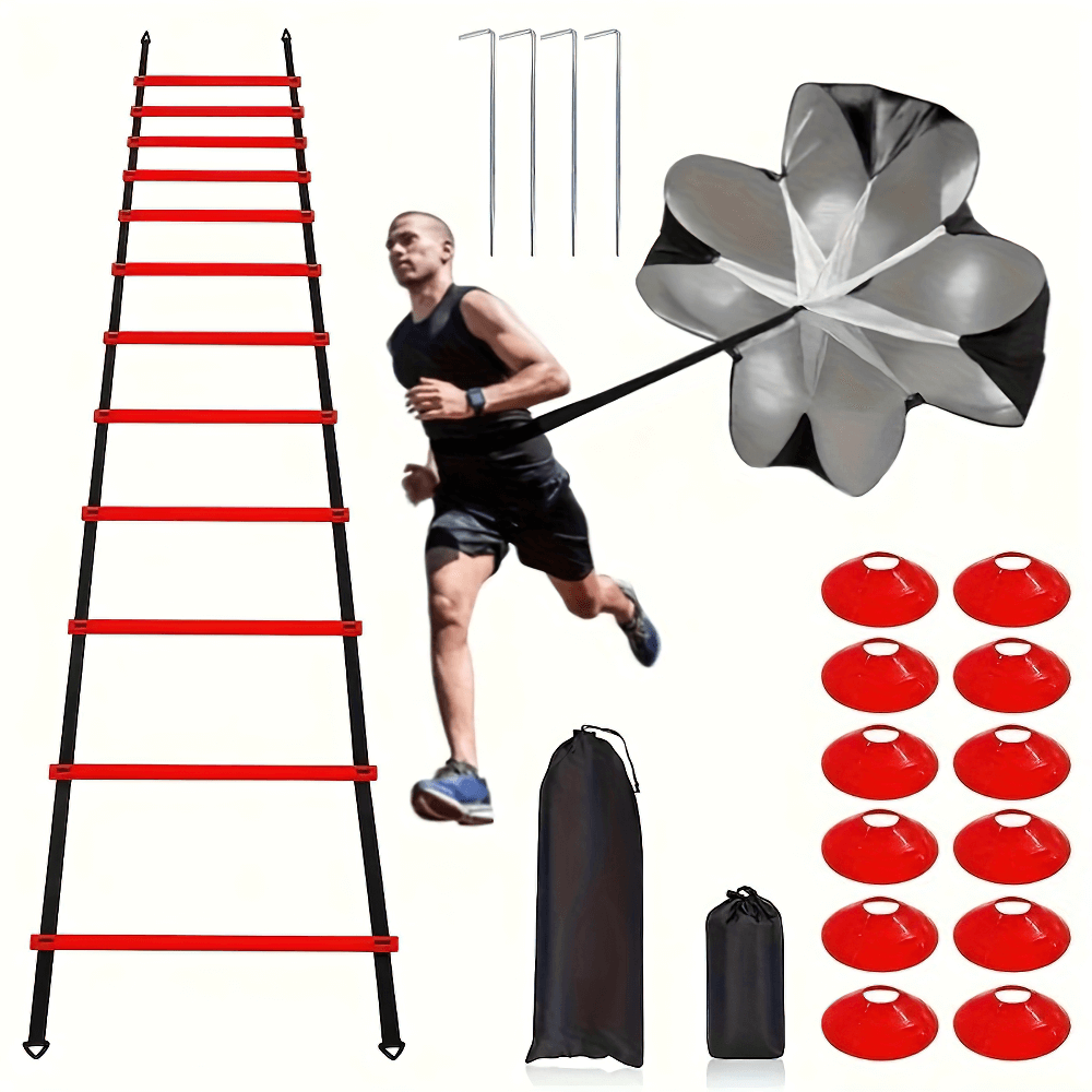 Athletic Agility Ladder Set with Runner, Cones, and Parachute for Speed Training, SF2742