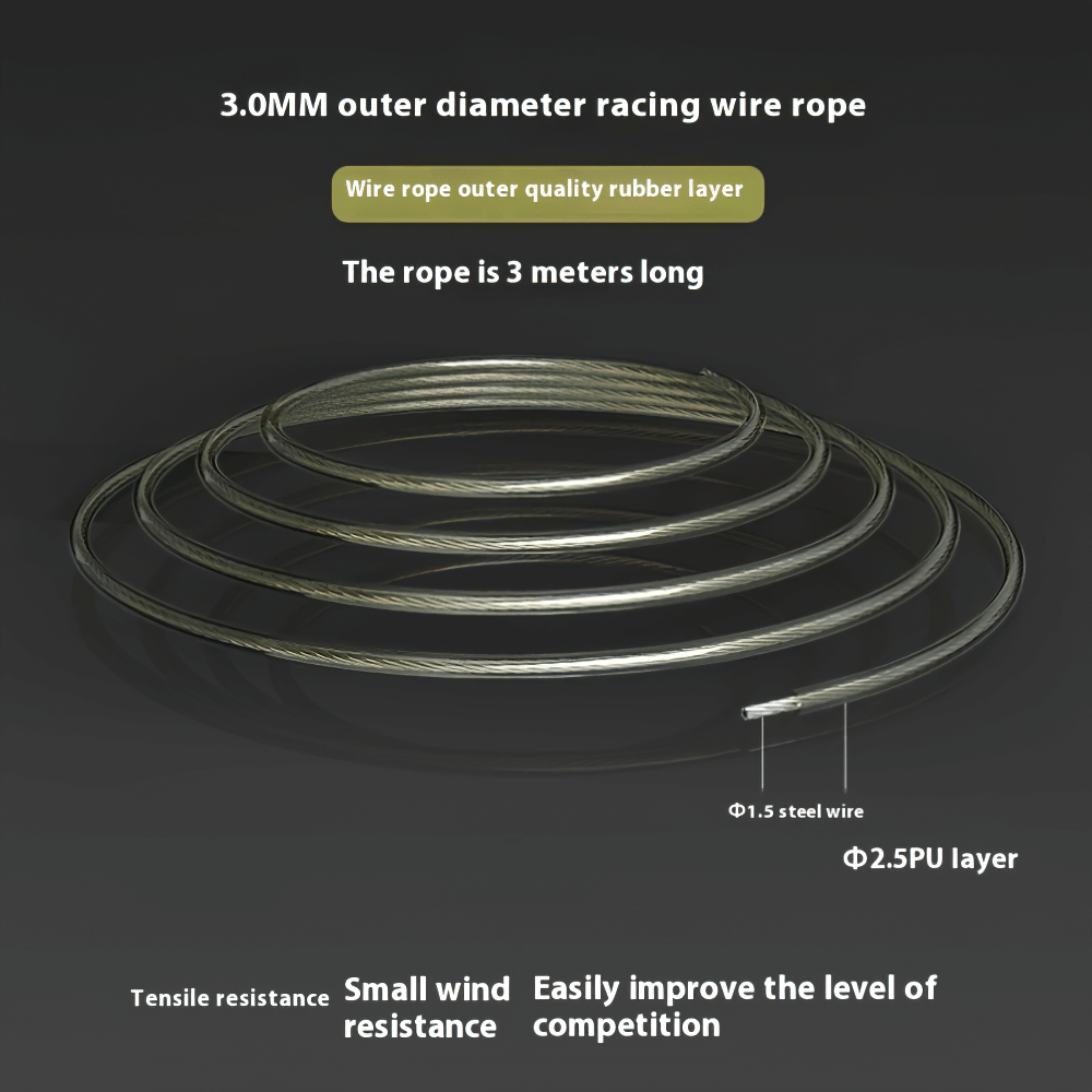 3-meter racing wire rope with 3.0mm diameter for competitive skipping, featuring rubber layer and steel wire for durability and performance.