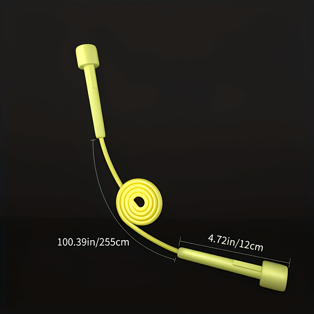 Yellow speed jump rope with non-slip silicone handles, 255cm long, perfect for cardio and agility training.