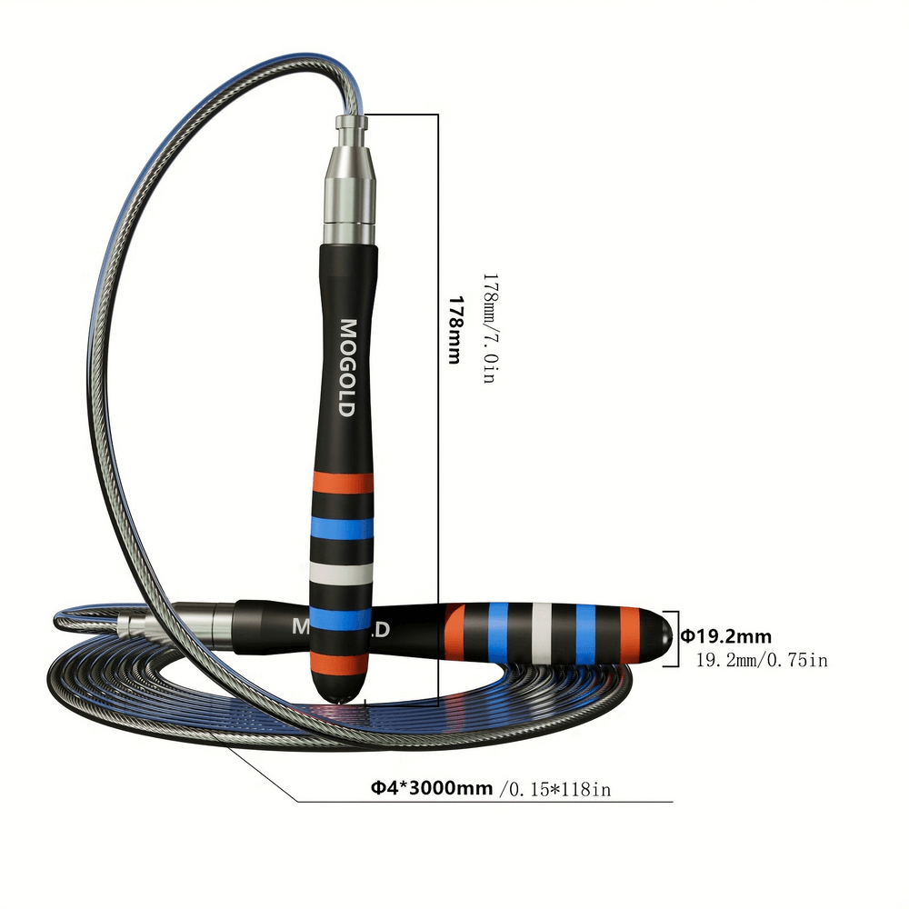 Steel wire jump rope with ergonomic handles for fast skipping workouts.