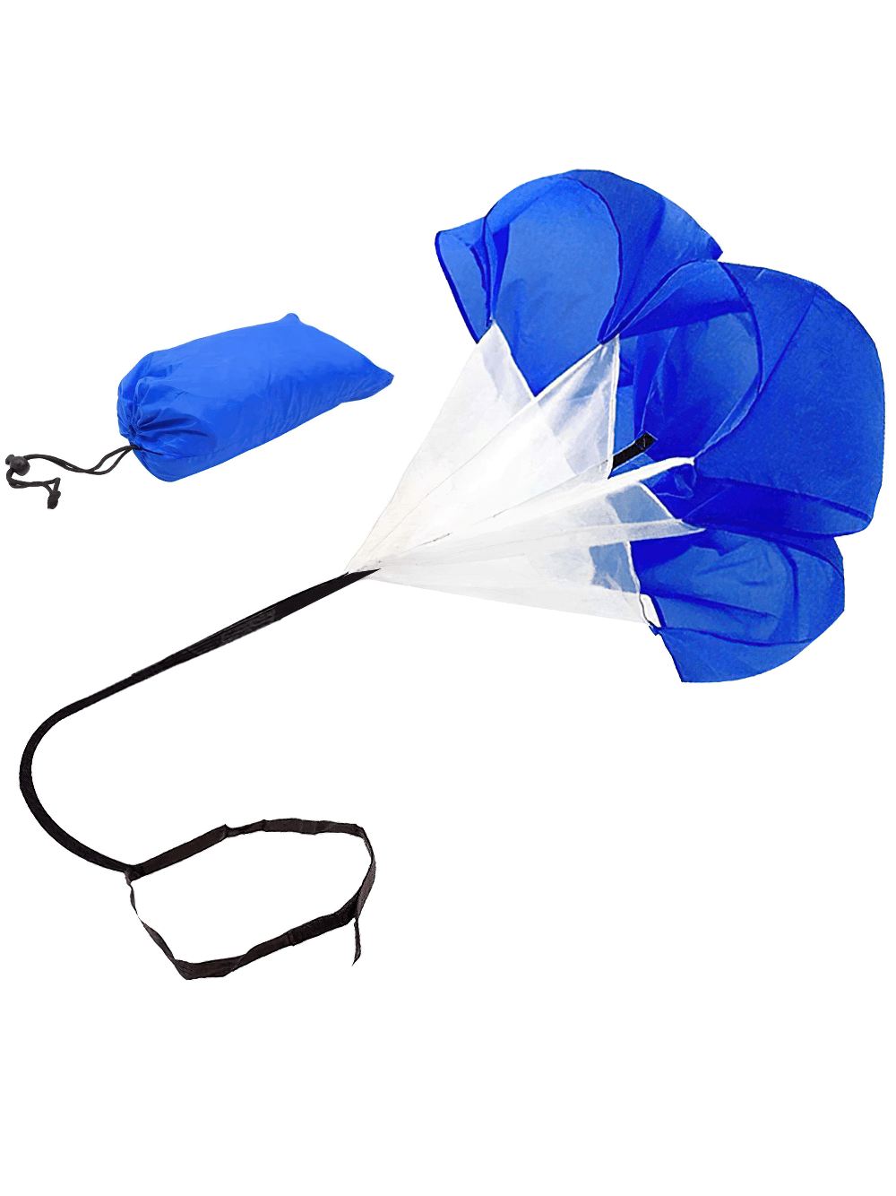 Blue speed training resistance parachute for runners with adjustable belt, ideal for enhancing sprint strength and agility.