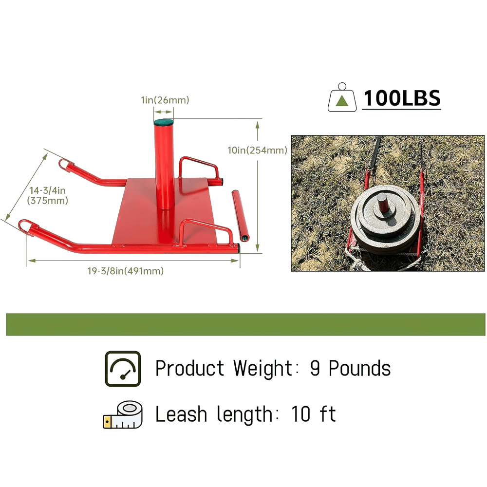 Red speed training sled with dimensions and weight details. Suitable for resistance workouts. Includes harness. Model SF2941.