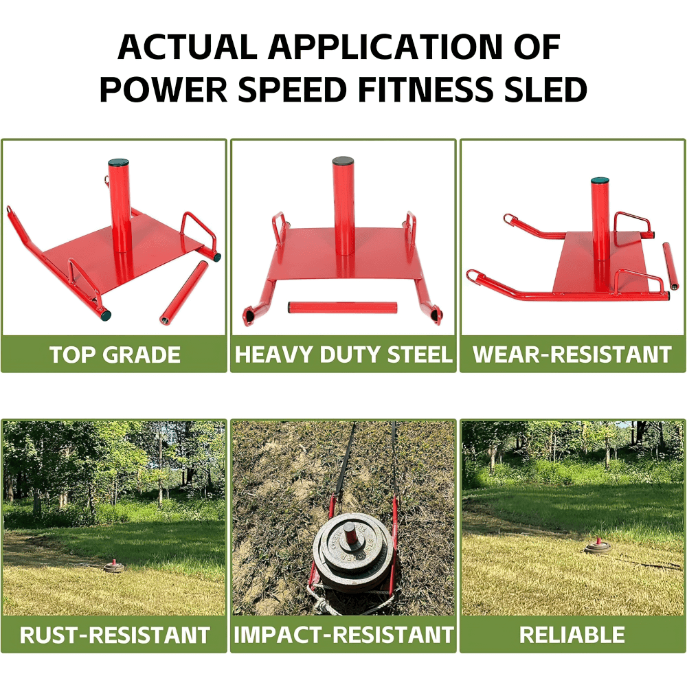 Red speed training sled showcasing top-grade, heavy-duty steel build. Ideal for rust-resistant, reliable resistance workouts.