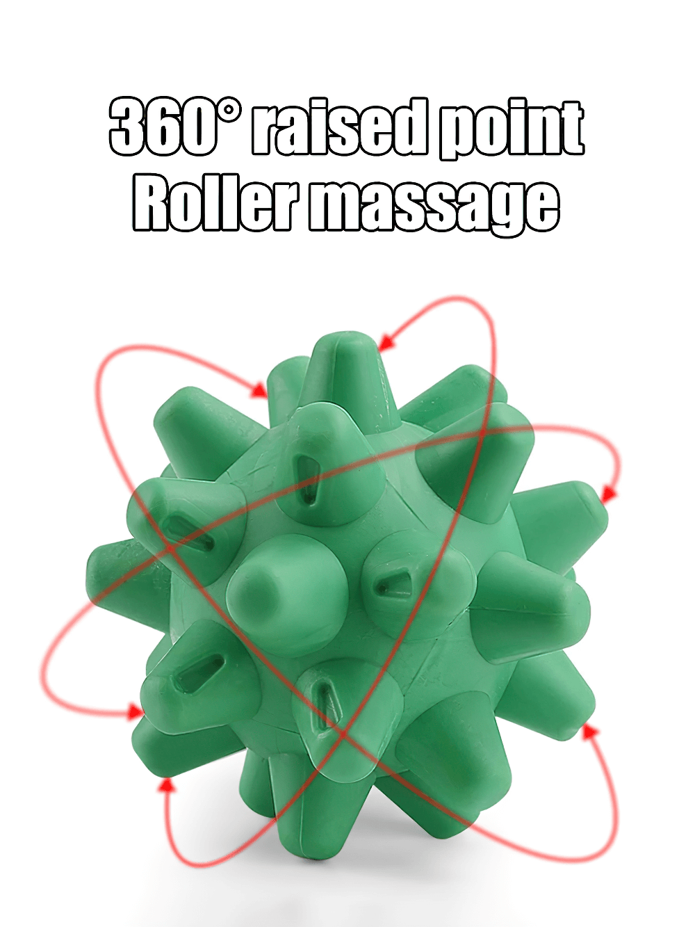 Green spiky massage ball for deep tissue relief with 360-degree roller massage, perfect for foot and body muscle recovery.