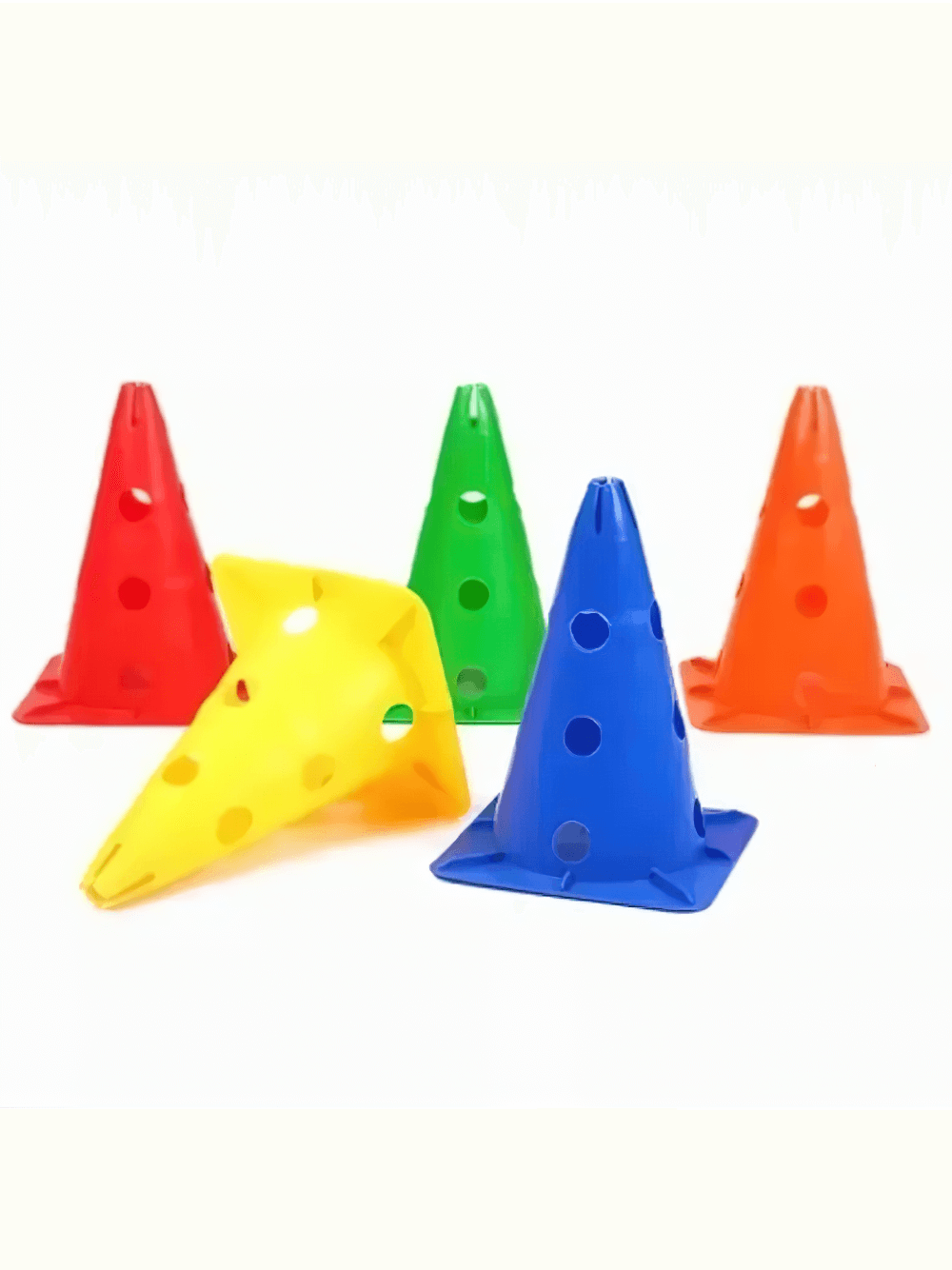 Set of 5 colorful 30cm agility training cones with side holes for sports and drills, ideal for soccer and outdoor activities.