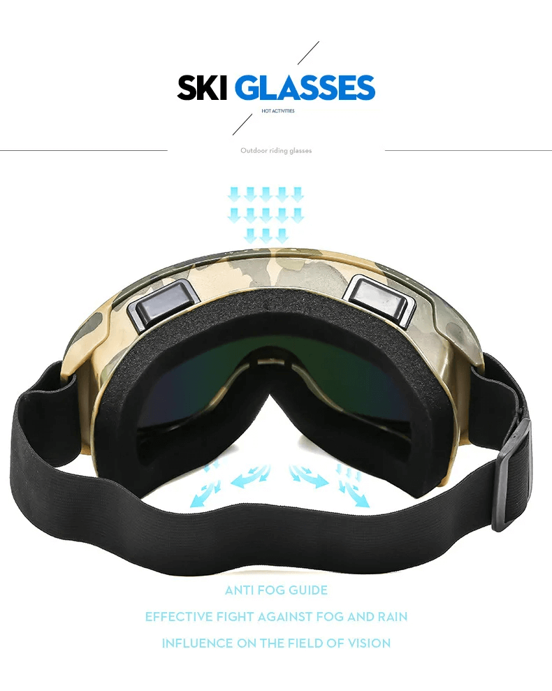 Sport Windproof Snow Goggles SF2211 with adjustable strap, anti-fog coating for winter sports. UV protection lenses for skiing and snowboarding.
