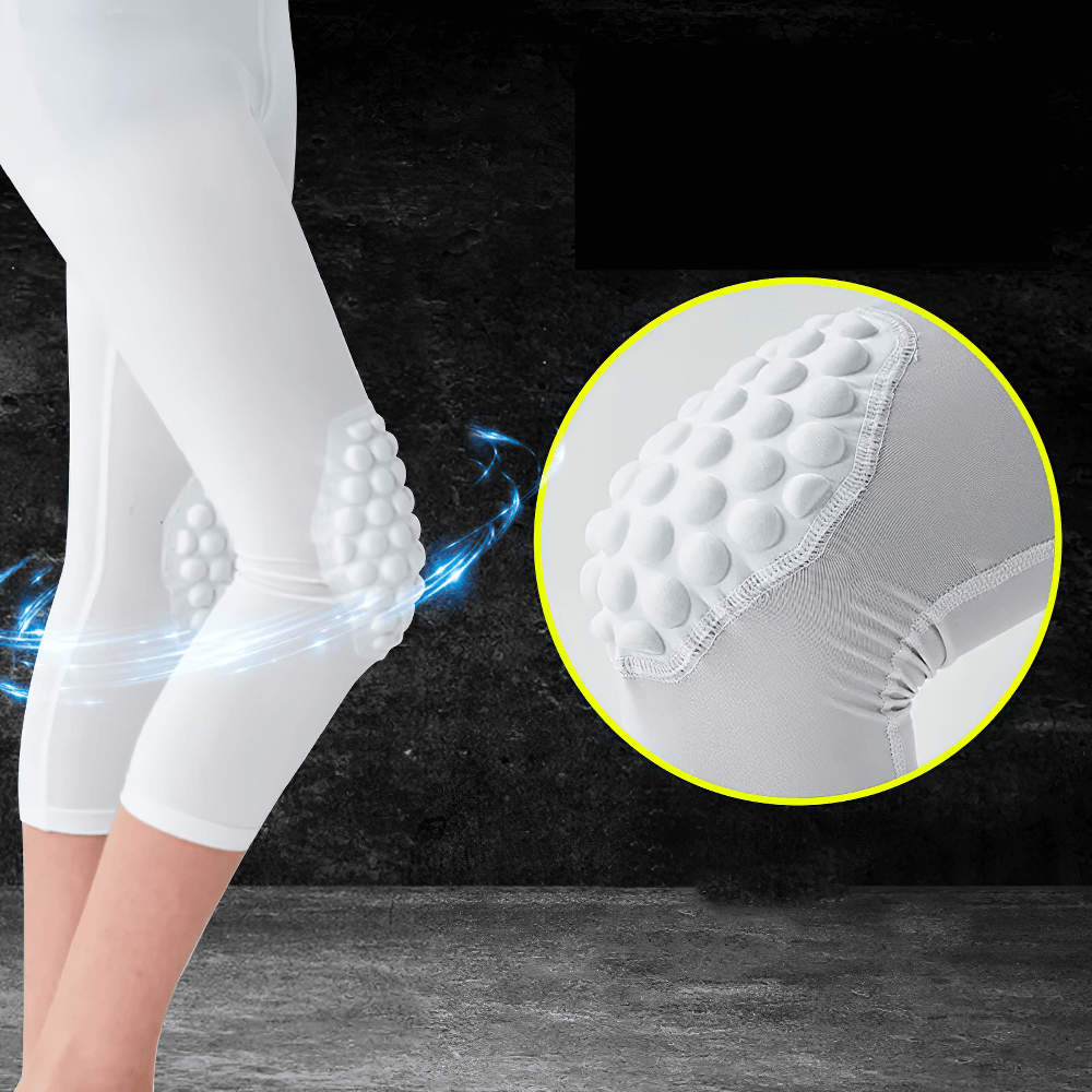 Kids wearing Sports Anti-collision Compression Leggings for Kids - SF3621, showcasing padded knee protection for active sports activities.