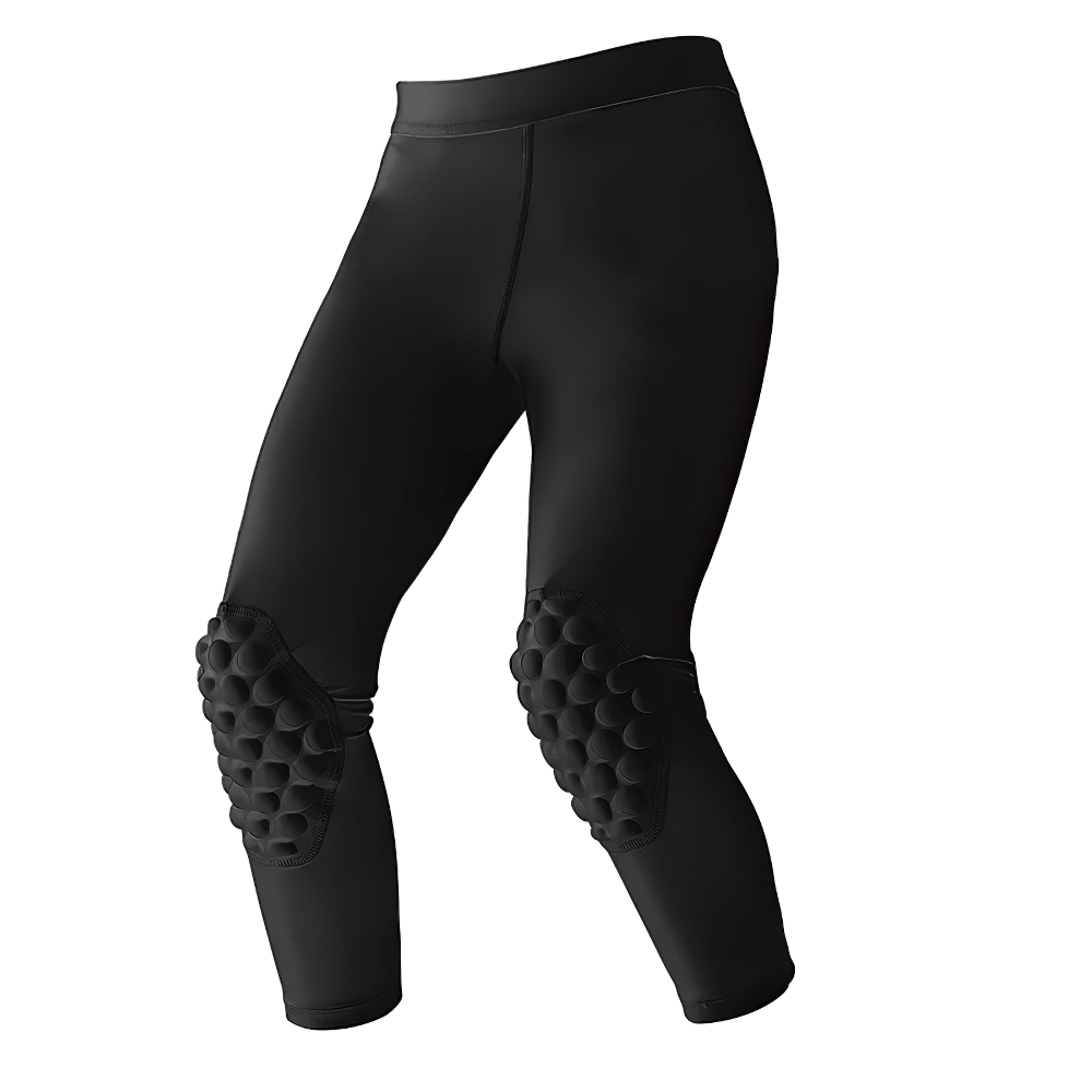Black Sports Anti-collision Compression Leggings for Kids - SF3621 with padded knees for protection during sports.