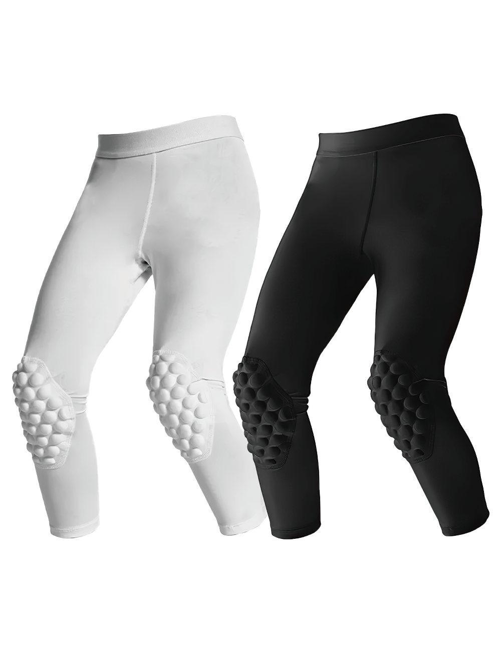 Sports Anti-collision Compression Leggings for Kids - SF3621 featuring padded knee protection in black and white colors.
