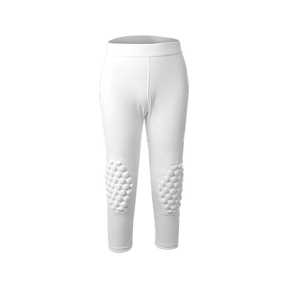 Sports Anti-collision Compression Leggings for Kids - SF3621 with knee padding for impact protection and comfort in white.