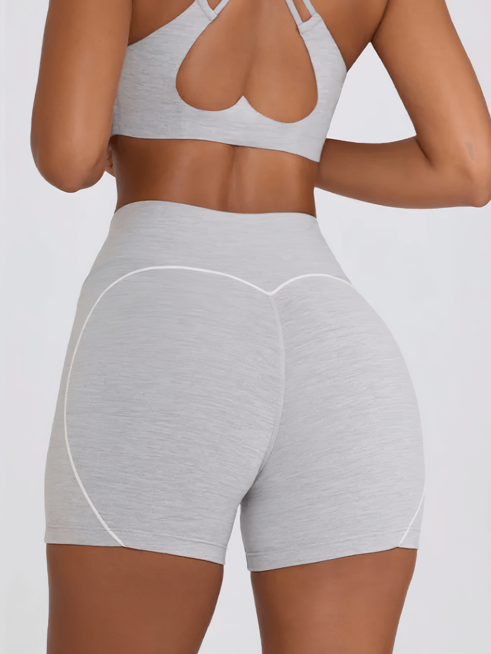 Alt Tag: Sports Bra and High Waist Shorts Light Set - SF4332 back view seamless crisscross sports bra & high-waist biker shorts, tummy control