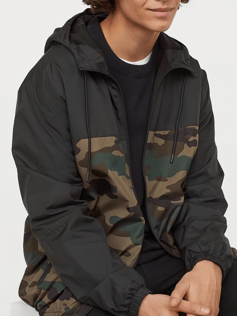 Sports Camo Colorblock Hooded Windbreaker - SF4691